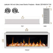 Litedeer Homes Electric Fireplace Gloria II 48" Seamless Push-in Electric Fireplace with Crushed Ice Rocks (White)