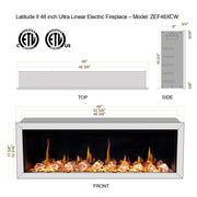 Litedeer Homes Electric Fireplace Gloria II 48" Seamless Push-in Electric Fireplace with Crushed Ice Rocks (White)