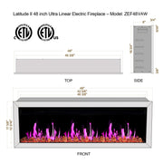 Litedeer Homes Electric Fireplace Gloria II 48" Smart Wall Mount Electric Fireplace with Reflective Fire Glass