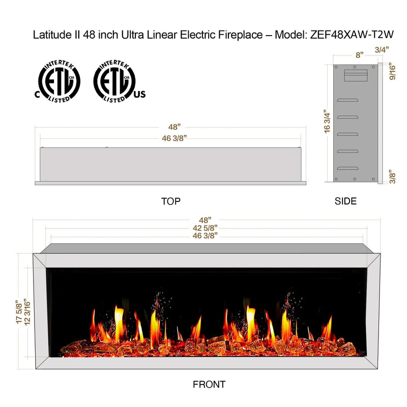 Litedeer Homes Electric Fireplace Gloria II 48" Smart Wall Mount Electric Fireplace with Reflective Fire Glass