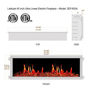 Litedeer Homes Electric Fireplace Latitude 45" Ultra Slim Electric Fireplace + Reflective Fire Glass