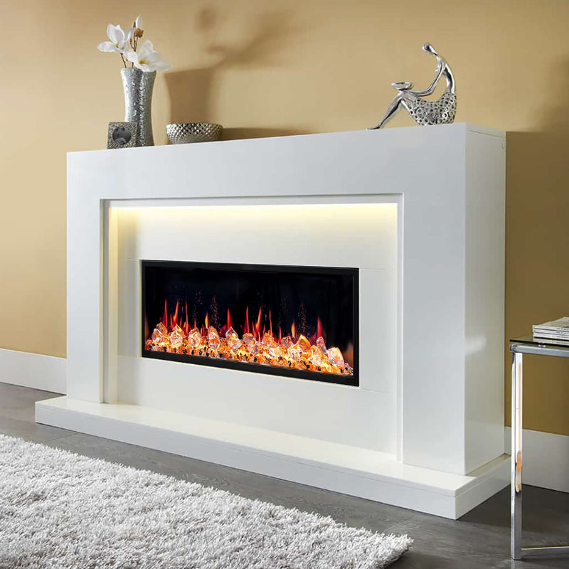 Litedeer Homes Electric Fireplace Latitude II 48-in Smart Wall Mount Electric Fireplace + Crushed Ice Rocks