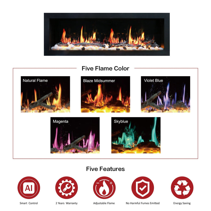 Litedeer Homes Electric Fireplace Latitude II 48-in Smart Wall Mount Electric Fireplace