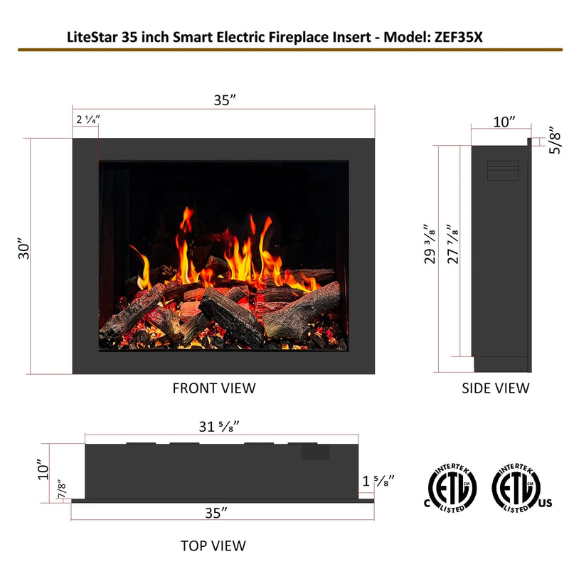 Litedeer Homes Electric Fireplace LiteStar ZEF35X Electric Fireplace – 2025 New Model