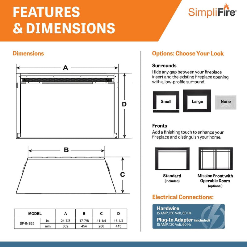 SimpliFire Traditional Electric Fireplaces SimpliFire Traditional Electric Fireplaces SF-INS25 – Modern Heating Solution | Pure Flame Co