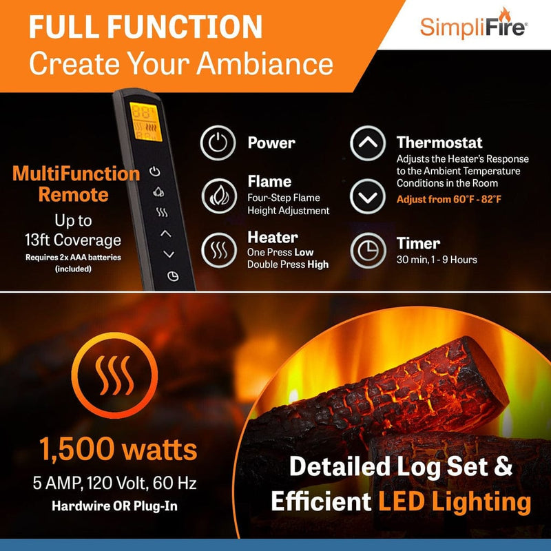 SimpliFire Traditional Electric Fireplaces SimpliFire Traditional Electric Fireplaces SF-INS25 – Modern Heating Solution | Pure Flame Co