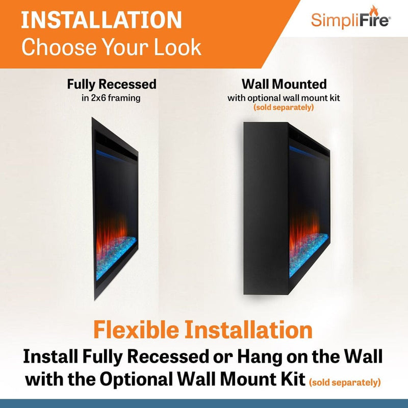 SimpliFire Wall Mount Electric Fireplace SimpliFire Wall Mount Electric Fireplace SF-ALLP50-BK – Vibrant Flames & Supplemental Heat | Pure Flame Co