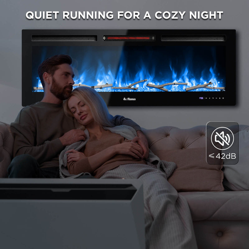TURBRO Wall Mounted Electric Fireplace In Flames INF50W-3D WiFi Smart Wall Mounted Electric Fireplace - Tempered Glass