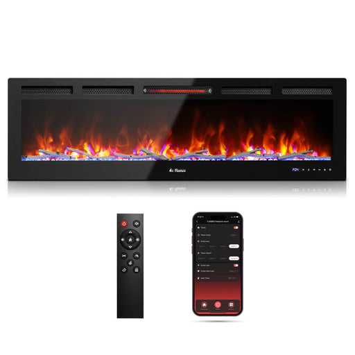 TURBRO Wall Mounted Electric Fireplace In Flames INF60W-3D WiFi Smart Wall Mounted Electric Fireplace - Tempered Glass