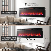 TURBRO Wall Mounted Electric Fireplace In Flames INF60W-3D WiFi Smart Wall Mounted Electric Fireplace - Tempered Glass