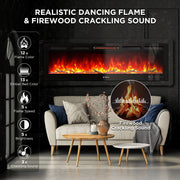 TURBRO Wall Mounted Electric Fireplace In Flames INF60W-3D WiFi Smart Wall Mounted Electric Fireplace - Tempered Glass
