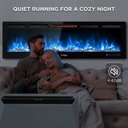 TURBRO Wall Mounted Electric Fireplace In Flames INF60W-3D WiFi Smart Wall Mounted Electric Fireplace - Tempered Glass