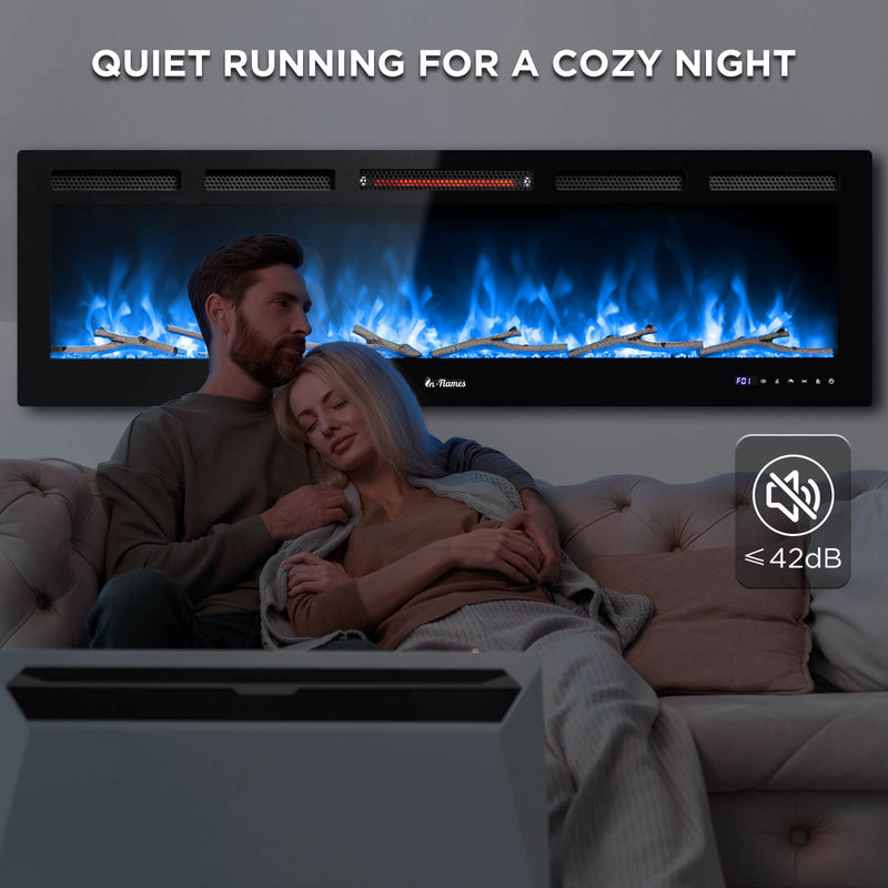 TURBRO Wall Mounted Electric Fireplace In Flames INF60W-3D WiFi Smart Wall Mounted Electric Fireplace - Tempered Glass