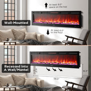 TURBRO Wall Mounted Electric Fireplace In Flames INF72W-3D WiFi Smart Wall Mounted Electric Fireplace - Tempered Glass