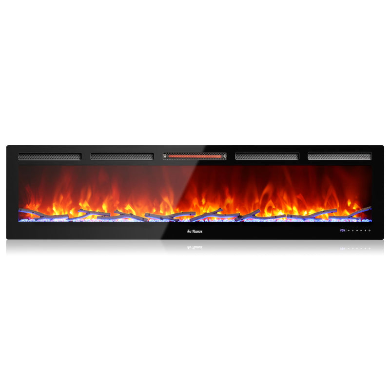 TURBRO Wall Mounted Electric Fireplace In Flames INF72W-3D WiFi Smart Wall Mounted Electric Fireplace - Tempered Glass
