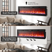 TURBRO Wall Mounted Electric Fireplace In Flames INF88W-3D WiFi Smart Wall Mounted Electric Fireplace - Tempered Glass