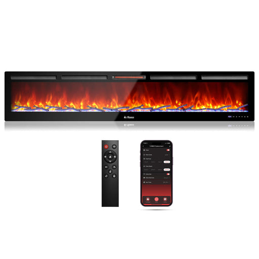 TURBRO Wall Mounted Electric Fireplace In Flames INF98W-3D WiFi Smart Wall Mounted Electric Fireplace - Tempered Glass